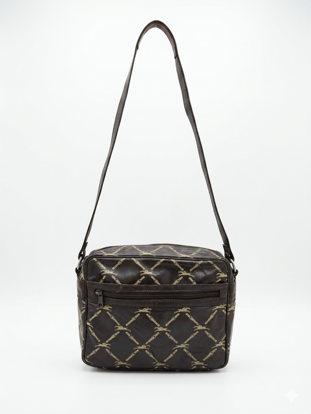 Longchamp Monogram Leather Crossbody Bag Dark Brown Horse Print
